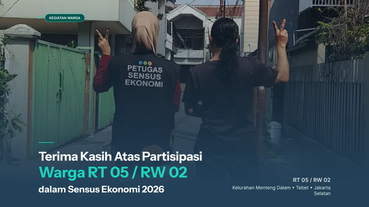 Foto pengumuman Apresiasi untuk Warga RT 05/RW 02 dalam Kegiatan Sensus Ekonomi